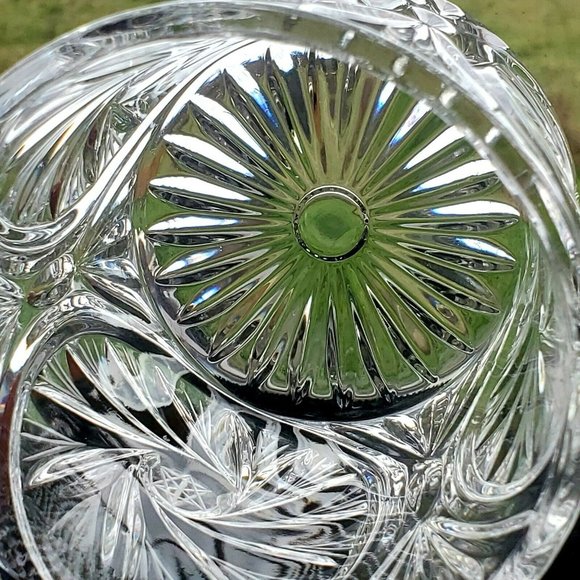 Pinwheel Hand Cut Etched Lead Crystal Vase Candle Holder Poland 4.5" bisquit jar - Picture 5 of 11